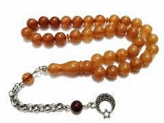 Alpaka Püsküllü Küre Kesim Sıkma Kehribar Tesbih