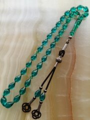 GözYaşı Damla Kesim Özel İşçilikli Kazaz Püsküllü Ateş Kehribar Tesbih