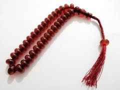 İp Püsküllü Basık Kesim Sıkma Kehribar Tesbih