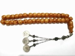 Eskitme Model Alpaka Püsküllü Fıçı Kesim Çubuk Malz. Hareli Sıkma Kehribar Tesbih