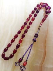 Özel İşçilikli Atölye Yapımı Kazaz Püsküllü Ateş Kehribar Tesbih