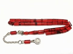 Alpaka Püsküllü Kesme Model Minik Boy Ateş Kehribar Tesbih