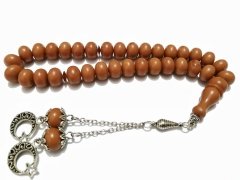 Alpaka Püsküllü Basık Kesim Sıkma Kehribar Tesbih