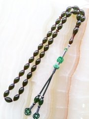 Kazaz Püsküllü Özel İşçilikli Atölye Yapımı Ateş Kehribar Tesbih