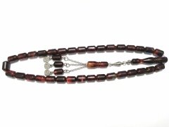 Alpaka Püsküllü Uçlu Kapsül Kesim Hareli Sıkma Kehribar Tesbih