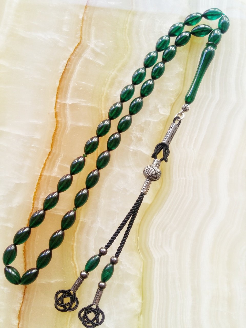 Kazaz Püsküllü Özel İşçilikli Ateş Kehribar Tesbih