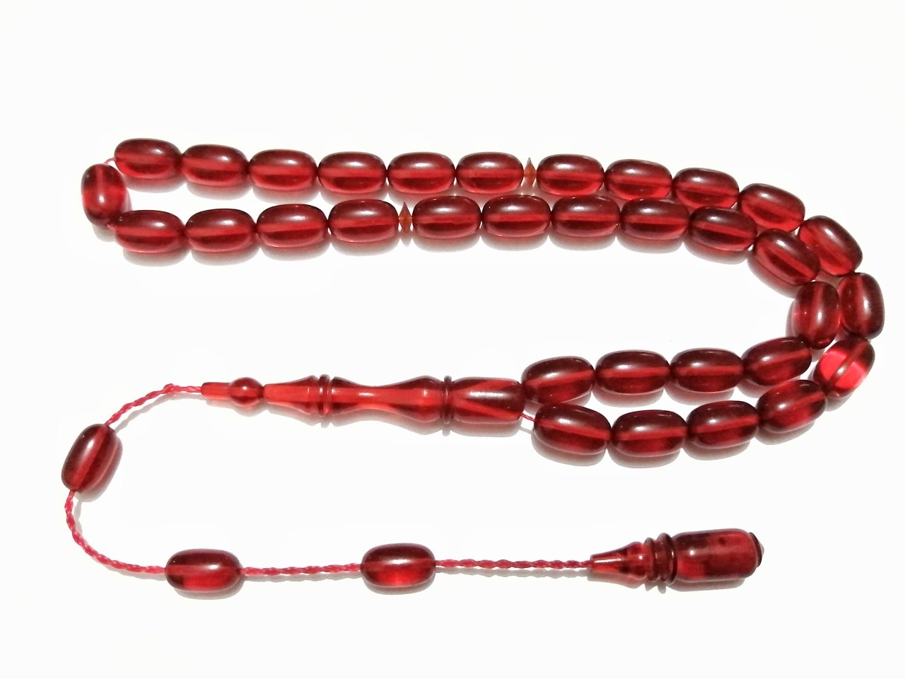 Sistem Püsküllü Kırmızı Ateş Kehribar Tesbih