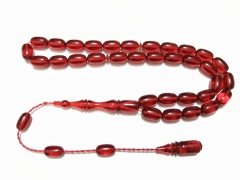 Sistem Püsküllü Kırmızı Ateş Kehribar Tesbih