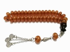 Alpaka Püsküllü Basık Kesim Sıkma Kehribar Tesbih