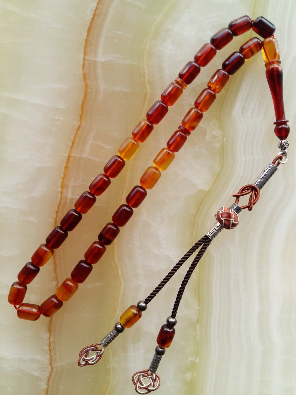 Kapsül Kesim Kazaz Püsküllü Özel İşçilikli Ateş Kehribar Tesbih