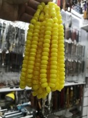 Alpaka Püsküllü Basık Kesim Hareli Limon Sarısı Sıkma Kehribar Tesbih