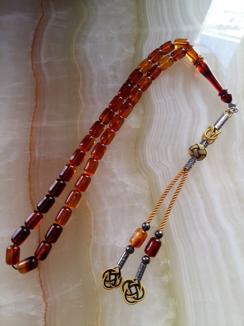 Kapsül Kesim Kazaz Püsküllü Özel İşçilikli Ateş Kehribar Tesbih