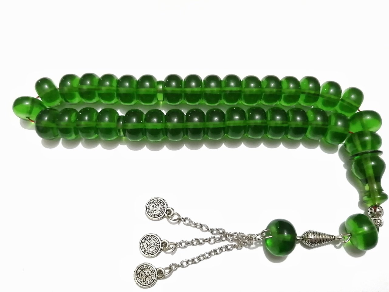 Alpaka Püsküllü Basık Kesim Yeşil Çubuk Ateş Katalin Tesbih