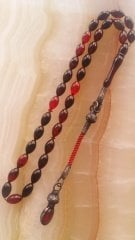 Kazaz Püsküllü Beyzi Kesim Özel İşçilikli Hareli Sıkma Kehribar Tesbih