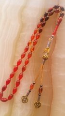 Kazaz Püsküllü Hareli Beyzi Kesim Elde Yağ Gibi Çekimi Olan Birinci Sınıf Malzemeden Yapılmış Sıkma Kehribar Tesbih