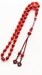 Kazaz Püsküllü Beyzi Kesim Özel İşçilikli Atölye Yapımı Sıkma Kehribar Tesbih