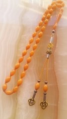 Kazaz Püsküllü Özel İşçilikli Atölye Yapımı Sıkma Kehribar Tesbih