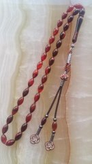 Kazaz Püsküllü Hareli Beyzi Kesim Sıkma Kehribar Tesbih