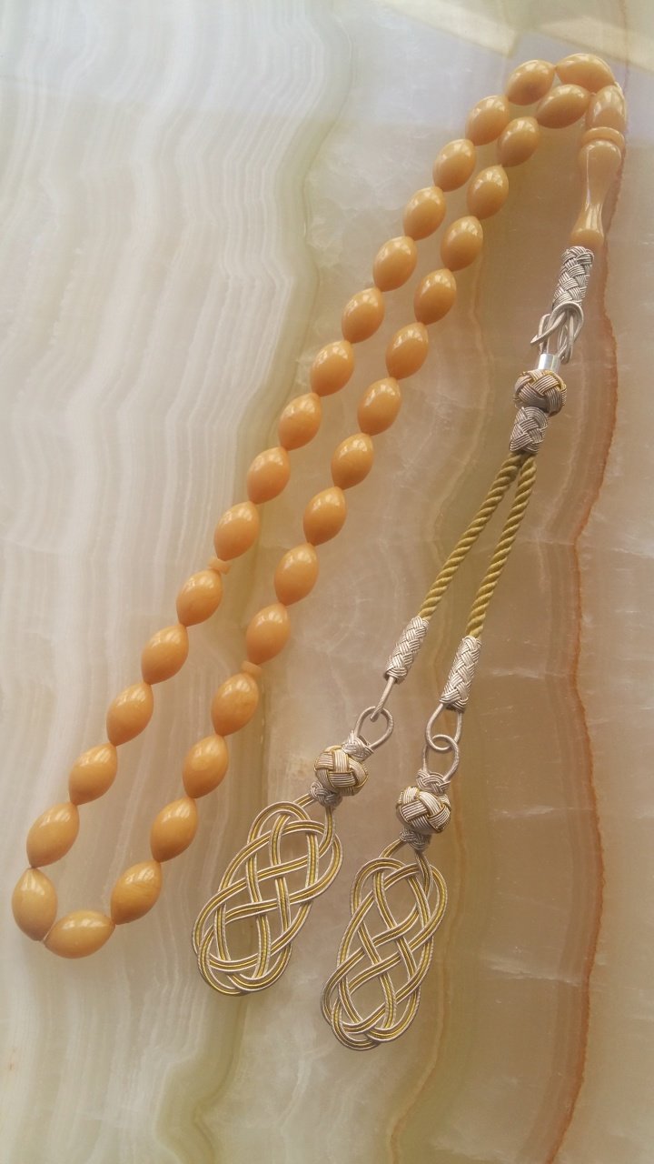 Beyzi Kesim Kazaz Püsküllü Yoğun Hareli Sarı Sıkma Kehribar Tesbih