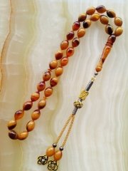 Kazaz Püsküllü Hareli Beyzi Kesim Özel İşçilikli Atölye Yapımı Sıkma Kehribar Tesbih