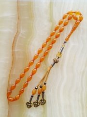 Kazaz Püsküllü Hareli Beyzi Kesim Özel İşçilikli Atölye Yapımı Sıkma Kehribar Tesbih