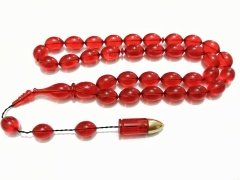 Sistem Püsküllü 0.6 mm Şeffaf Delim Hatasız Kırmızı Ateş Kehribar Tesbih