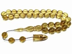 Sistem Püsküllü 0.6 mm Şeffaf Delim Hatasız Ateş Kehribar Tesbih