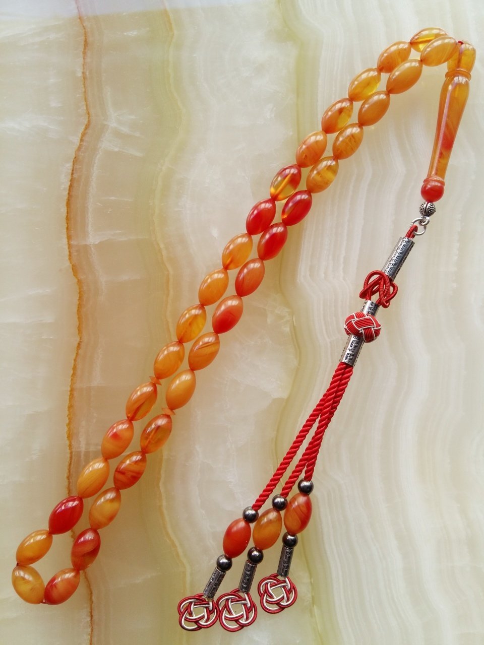 Çektikçe Renk Alacak Kazaz Püsküllü Hareli Beyzi Kesim Sıkma Kehribar Tesbih