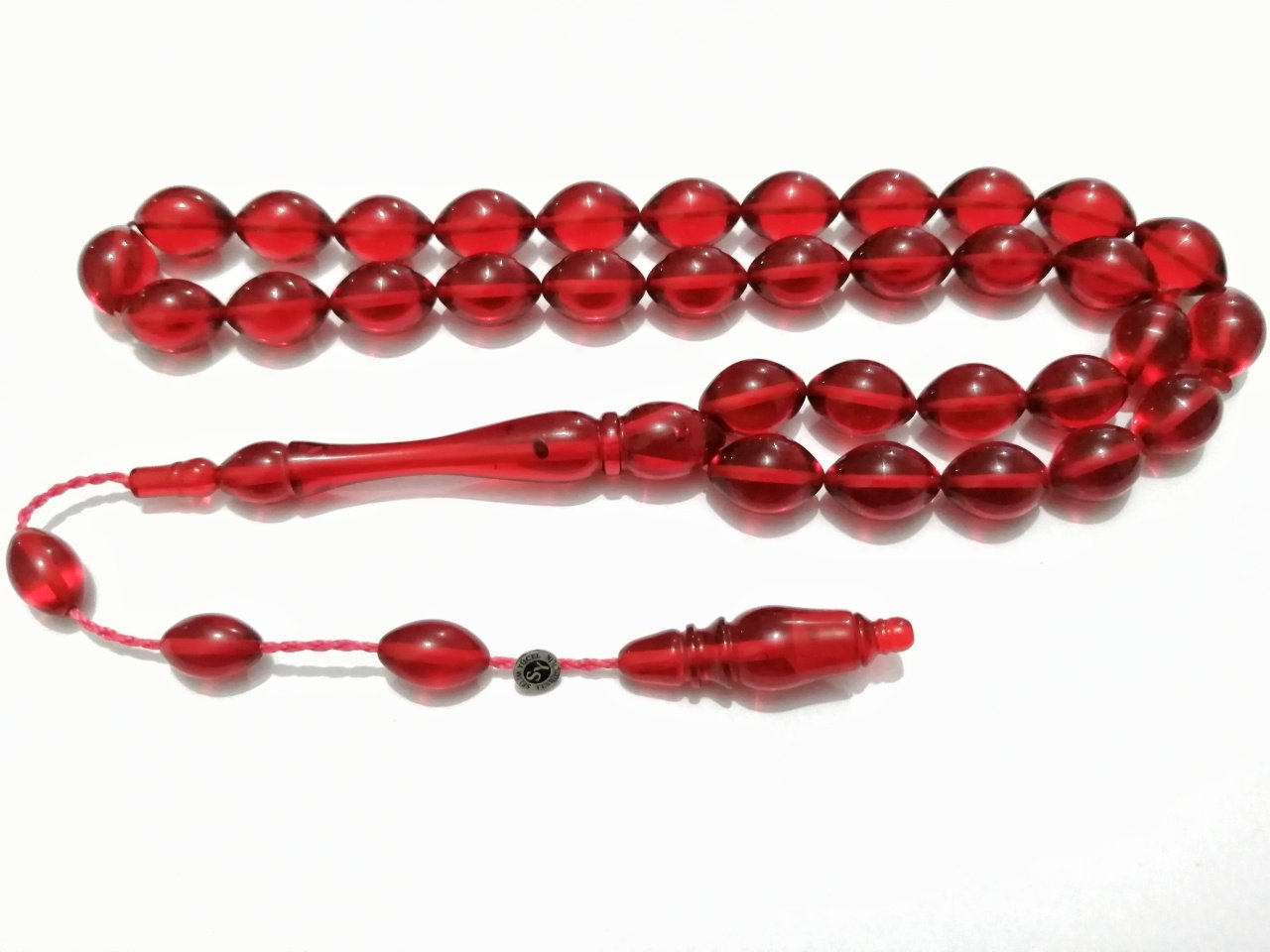 Sistem Püsküllü Selim Yücel Gümüş İmzalı Beyzi Kesim Kırmızı Ateş Kehribar Tesbih