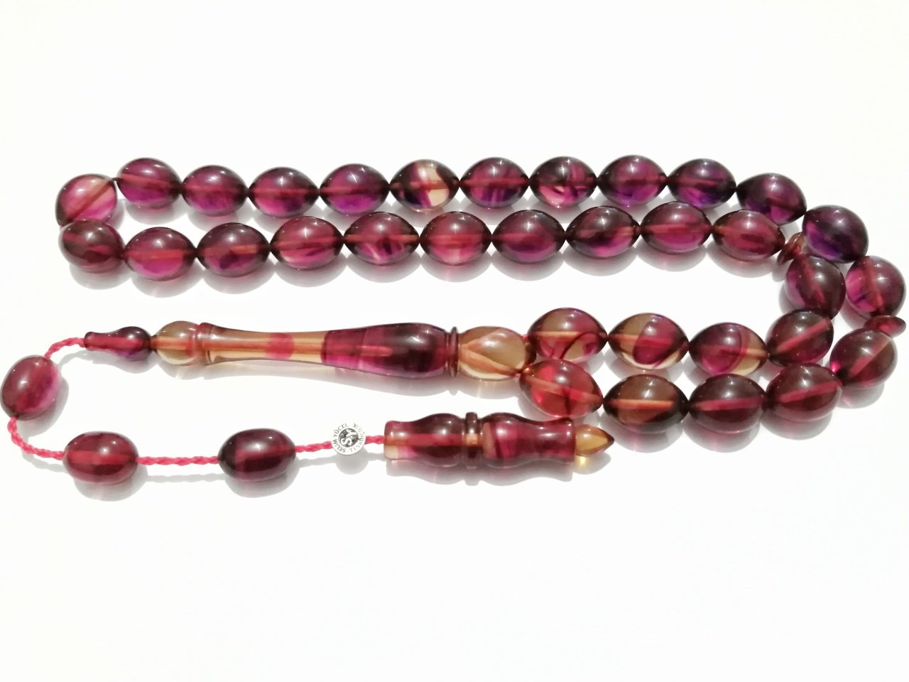 Sistem Püsküllü Selim Yücel Gümüş İmzalı Beyzi Kesim Sıkma Kehribar Tesbih