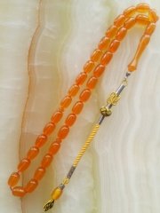 Kapsül Kesim Kazaz Püsküllü Özel İşçilikli Atölye Yapımı Sıkma Kehribar Tesbih