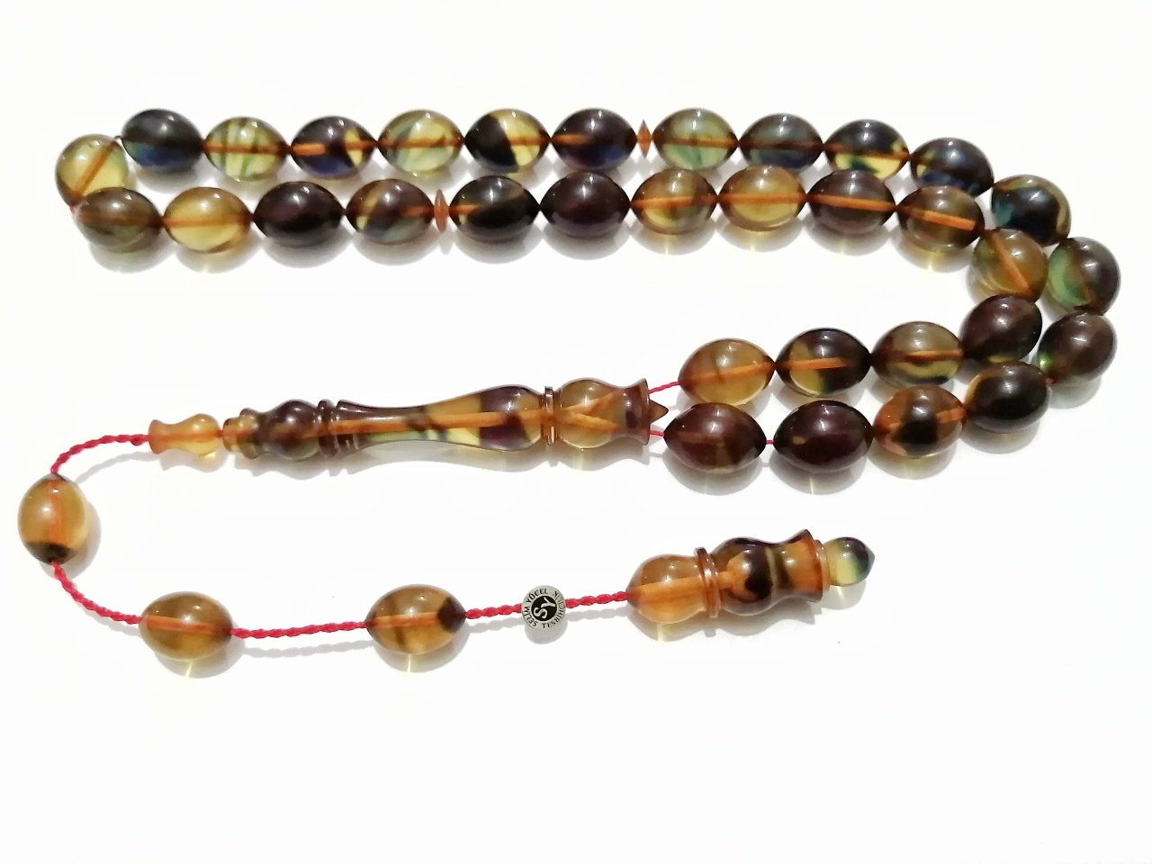 Sistem Püsküllü Selim Yücel Gümüş İmzalı Beyzi Kesim Sıkma Kehribar Tesbih