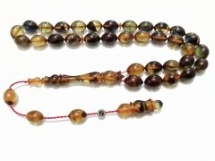 Sistem Püsküllü Selim Yücel Gümüş İmzalı Beyzi Kesim Sıkma Kehribar Tesbih