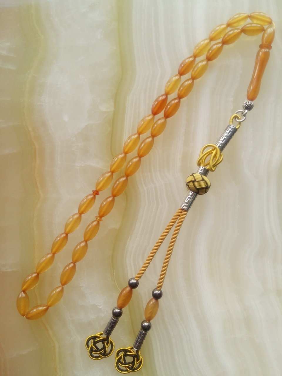 Kazaz Püsküllü Sıkma Kehribar Tesbih