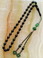 Kazaz Püsküllü Yeşil Yansimalı Sıkma Kehribar Tesbih