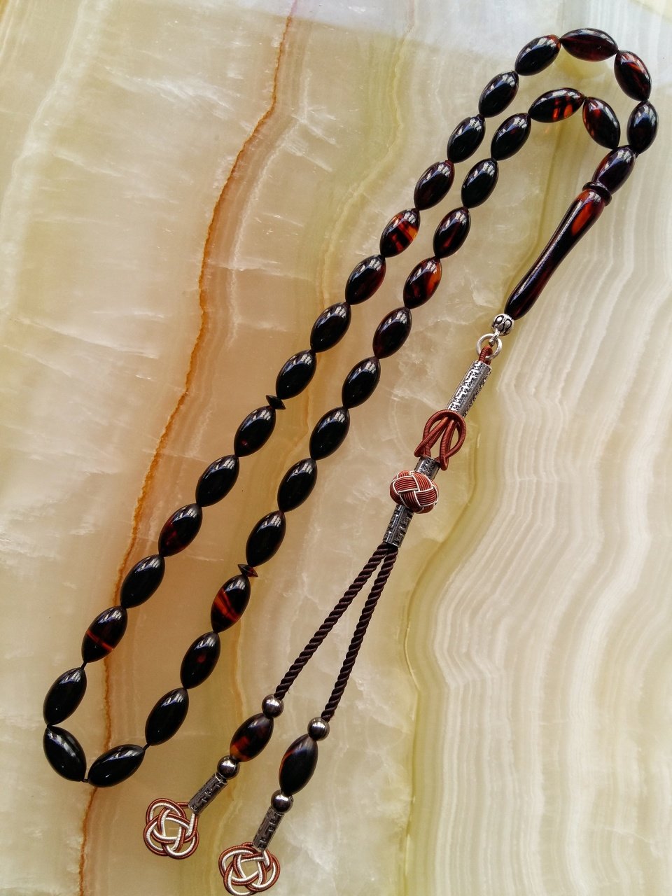 Kazaz Püsküllü Hareli Sıkma Kehribar Tesbih