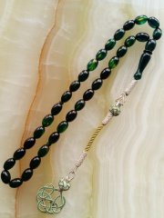 Kazaz Püsküllü Hareli Beyzi Kesim Özel İşçilikli Atölye Yapımı Sıkma Kehribar Tesbih