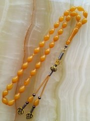 Kazaz Püsküllü Hareli Damla Kesim Özel İşçilikli Atölye Yapımı Sıkma Kehribar Tesbih