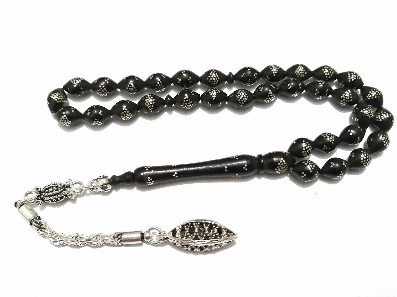 Gümüş Kaplama Püsküllü 925 Ayar Gümüş İşlemeli Kınalı Kuka Tesbih