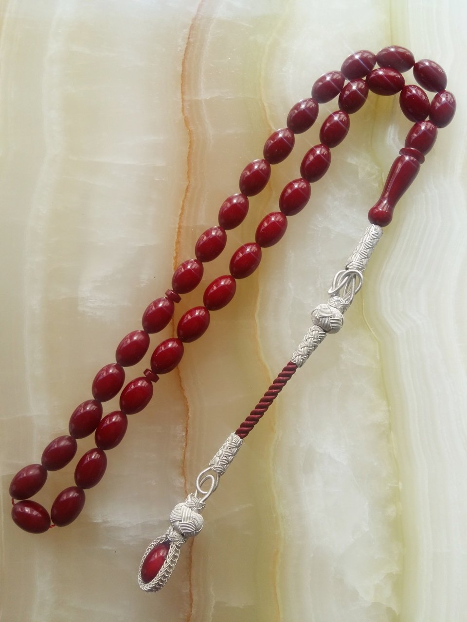 Kazaz Püsküllü Osmanlı Tadında Beyzi Kesim Özel İşçilikli Atölye Yapımı Sıkma Kehribar Tesbih