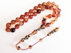 İmamesi 925 Ayar Gümüş İşçilikli Tombul Beyzi Kesim Sıkma Kehribar Tesbih