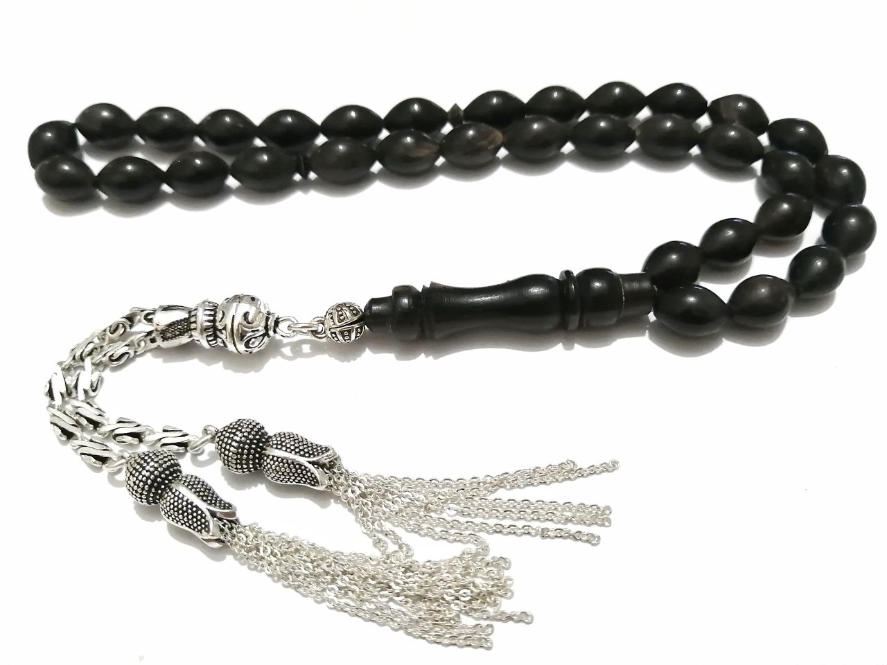 Gümüş Kaplama Püsküllü Bufalo Boynuzu Tesbih