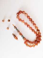 İmamesi 925 Ayar Gümüş İşçilikli Tombul Beyzi Kesim Sıkma Kehribar Tesbih