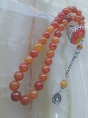 Kombin Sıkma Kehribar Taşlı 925 Ayar Gümüş Yüzük & Hareli Küre Kesim 925 Ayar Gümüş Püsküllü Sıkma Kehribar Tesbih