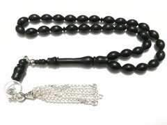 Gümüş Kaplama Püsküllü Beyzi Kesim Abanoz Ağacı Tesbih