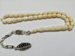 Gümüş Kaplama Püsküllü Kapsül Kesim Deve Kemiği Tesbih