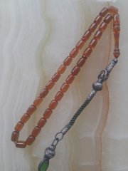 Kazaz Püsküllü Elde Yağ Gibi Çekimi Olan Ateş Kehribar Tesbih.