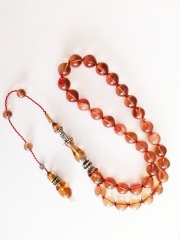 İmamesi 925 Ayar Gümüş İşçilikli Tombul Beyzi Kesim Sıkma Kehribar Tesbih