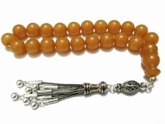 Gümüş Kaplama Püsküllü Küre Kesim Efe Boy Sıkma Kehribar Tesbih