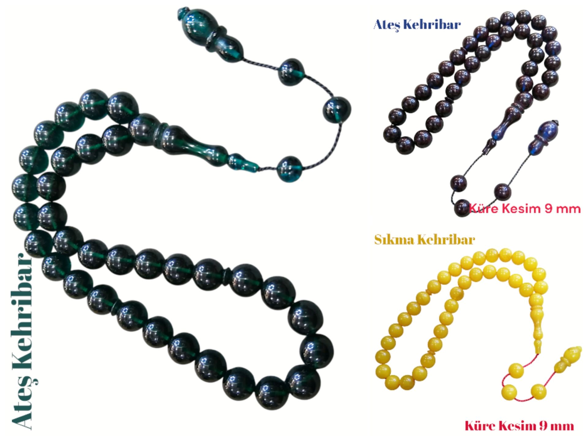 3 lü Lot Sistem Püsküllü Küre Kesim İşçilikli Ateş&Sıkma Tesbihler